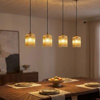 Pendelleuchte HäNgelampe Esstischleuchte E14 AcrylstäBe Amber Gold 4-Flammig