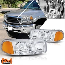 For 99-07 GMC Sierra/Yukon Upper Chrome Housing Headlight Amber Side Corner Lamp