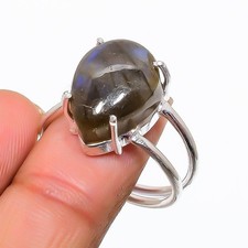 Natural Labradorite Gemstone m925 Sterling Silver Jewelry Ring Size 8.5 US 