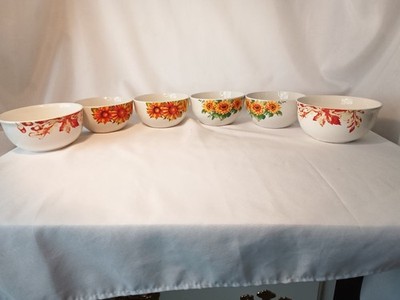 Royal Norfolk (4) Sunflower  & (2) Red Leaves Cereal/Soup Bowls Set 0f (6)