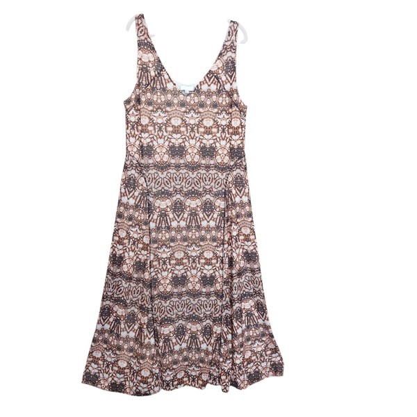 Witchery Dress L Maxi Brown Sleeveless Scoop Neck A-Line Casual Party Cocktail 