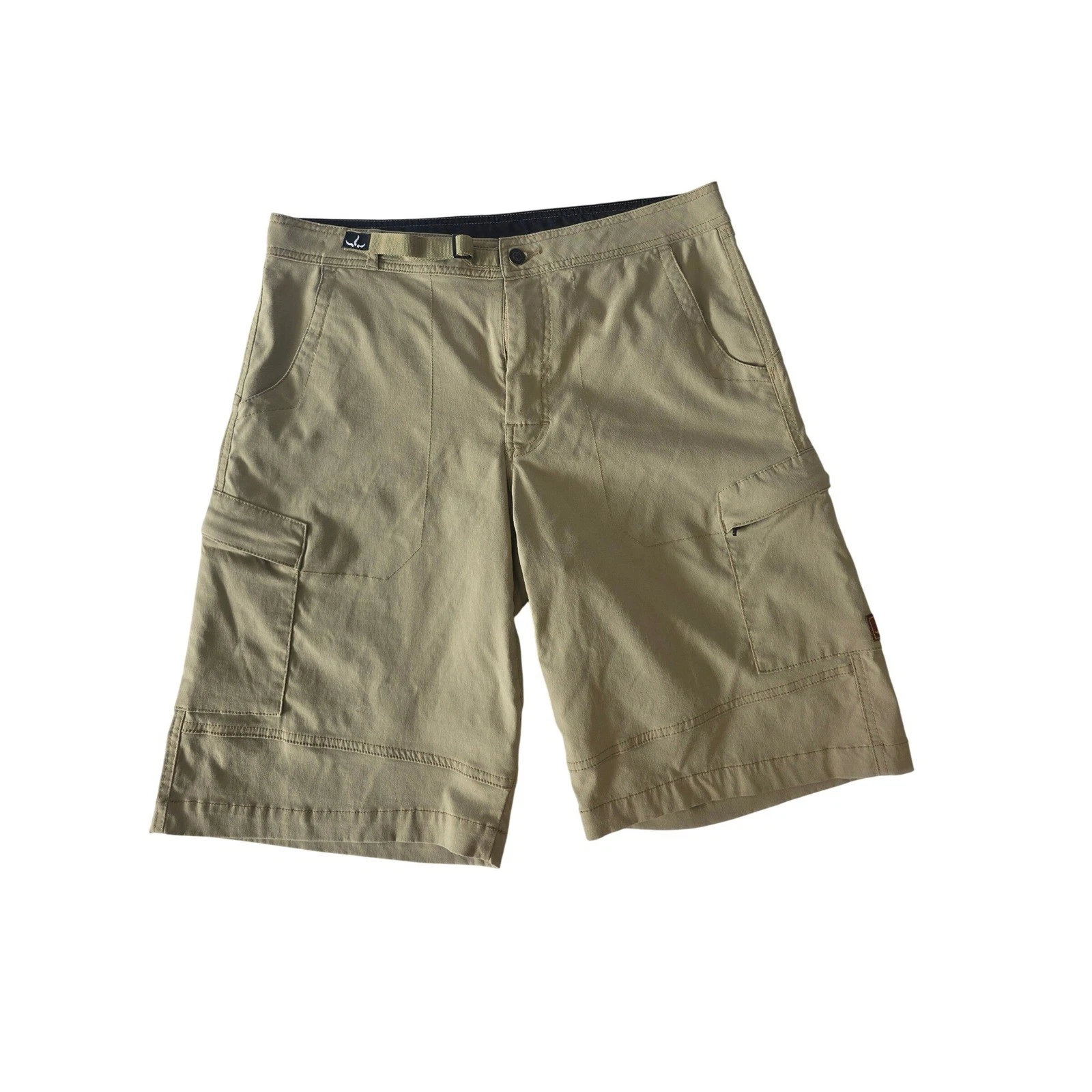 Prana Zion Cargo Shorts Stretch Nylon Belted Khaki Mens Size Medium Hiking Trail