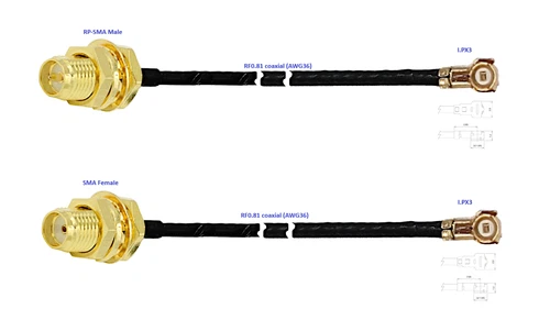 I.PX3 micro coaxial plug to RP-/SMA pigtail adapter DC~6GHz RF0.81 optional len