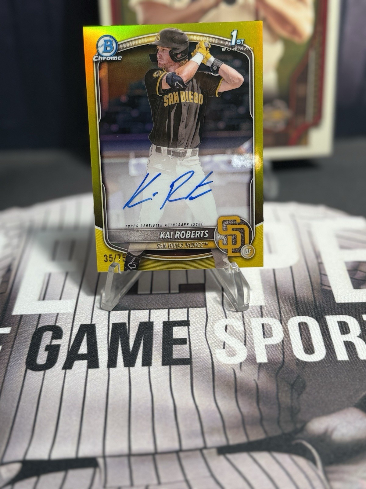 Kai Roberts 2025 Bowman Chrome #CPA-KR Yellow Refractor Auto 1st RC 35/75