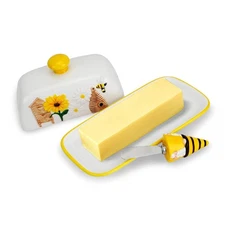 Ceramic Butter Dish with Lid, Mushroom Butter Dish, Sunflower Butter Keeper H...