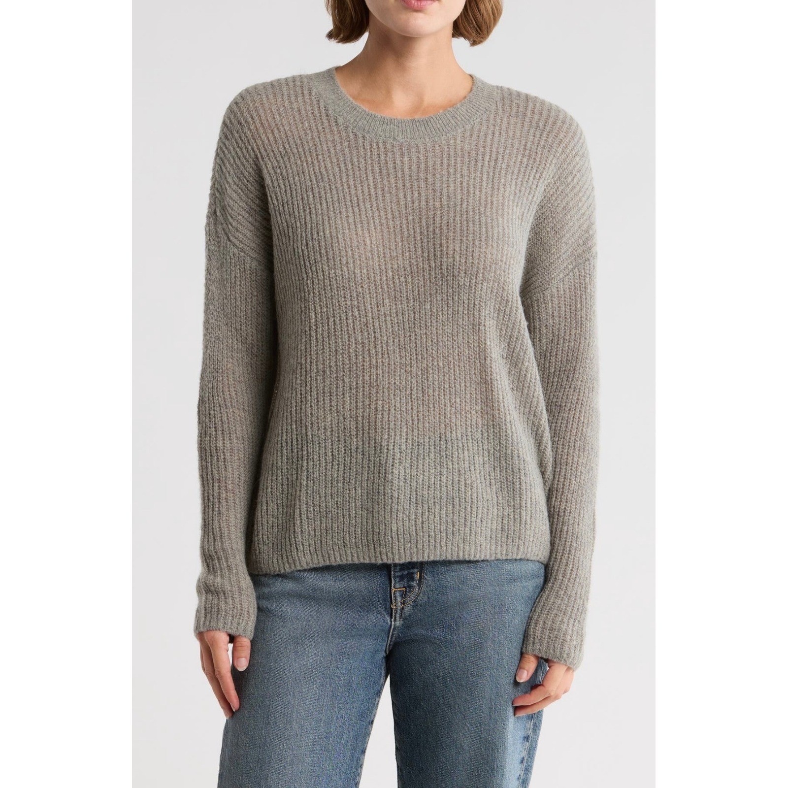 NWOT Womens MADEWELL Minimalist Classic Ribbed Gray Alpaca Blend Sweater Size XL