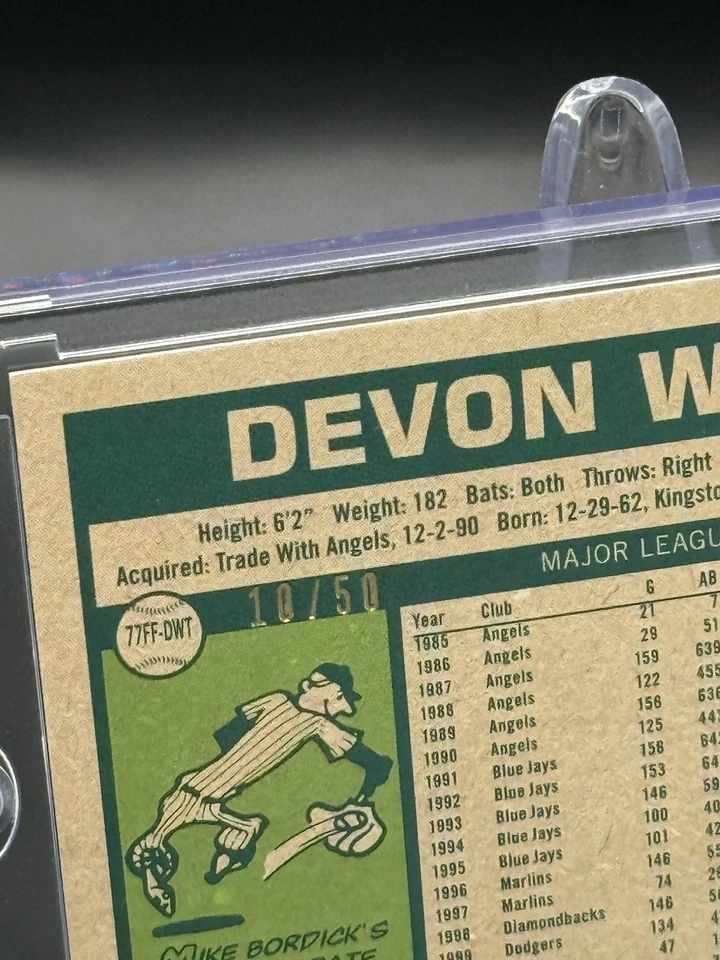 2023 Topps Archives Fan Favorite DEVON WHITE ~ Lámina Dorada Auto/50 ~ Azulejos Foto 3 de 4