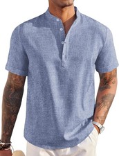 COOFANDY Men's Linen Henley Short Sleeve Beach Hippie T Shirts