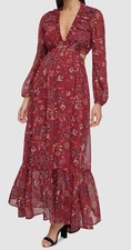 Guess Women's Red Floral-Print Chiffon V Neck Cutout Maxi Dress Size 8