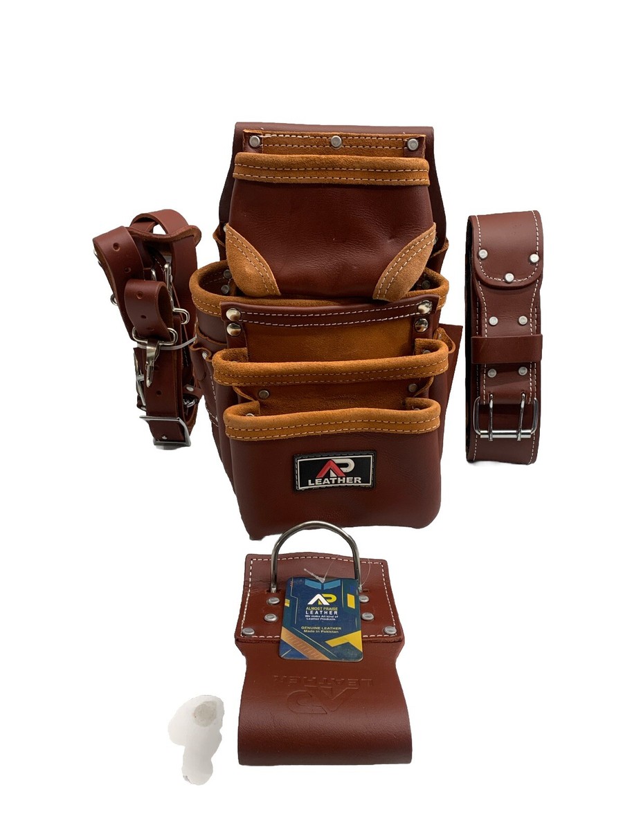 AP-LEATHER PRO-19 100% Genuine Full Grain Leather Tool Belt/Pouch