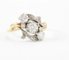 Vintage 1 Ct Round Cut CZ CZ Engagement  Wedding Yellow Plated Silver Ring
