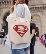 Super Mom Tote Bag Grocery Shopping Mothers Day Gift Humor Beachbags SuperWoman