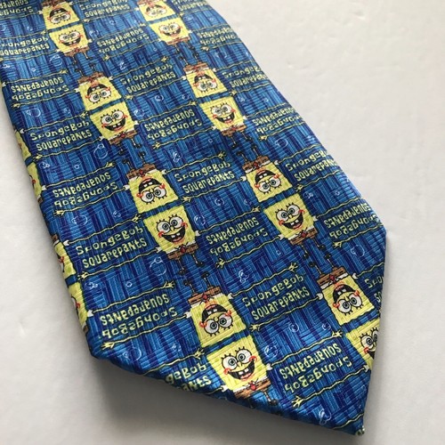 VINTAGE SPONGEBOB SQUAREPANTS Mens Neck Tie Blue All Over Print Cartoon Textured - Picture 11 of 13