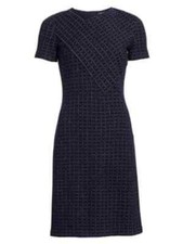 ST. JOHN Graphic Boucle Windowpane Knit Asymmetric-neck Dress SZ 10 2/13 12