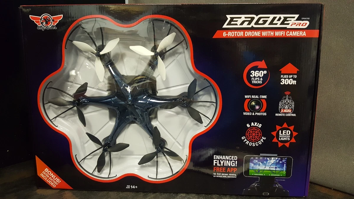 new sealed. SKY RIDER SKYR DRW676B EAGLE PRO 6 ROTOR WIFI DRONE W CAMERA