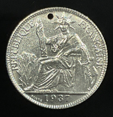 1937 FRANCE FRENCH INDO-CHINA VIETNAM 20 Centimes SILVER COIN RF