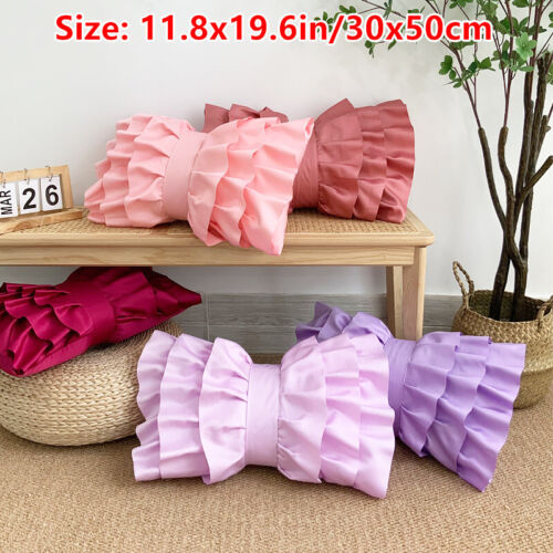 2x Bowknot Pillowcase Cushion Cover Satin Ruffle Throw Sofa Bedding Decors DIY