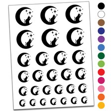 Cat in Moon Playing with Stars Temporary Tattoo Water Resistant Set