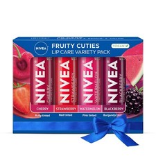 NIVEA Lip Care, Fruit Balm Variety Pack, 0.17 Ounce Pack of 4 , Red