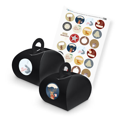 itenga SET Ostern Mix M56 24x Geschenkbox Karton mit Griff schwarz und Sticker