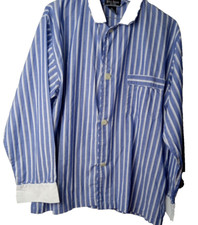 Bill Blass Vtg Blue Striped Long Sleeve PolyCott Pajama Button Shirt-Pants Set M