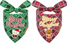 Christmas Dog Bandanas 2 Pack 4 Pattern Reversible Adjustable Winter Holiday ...