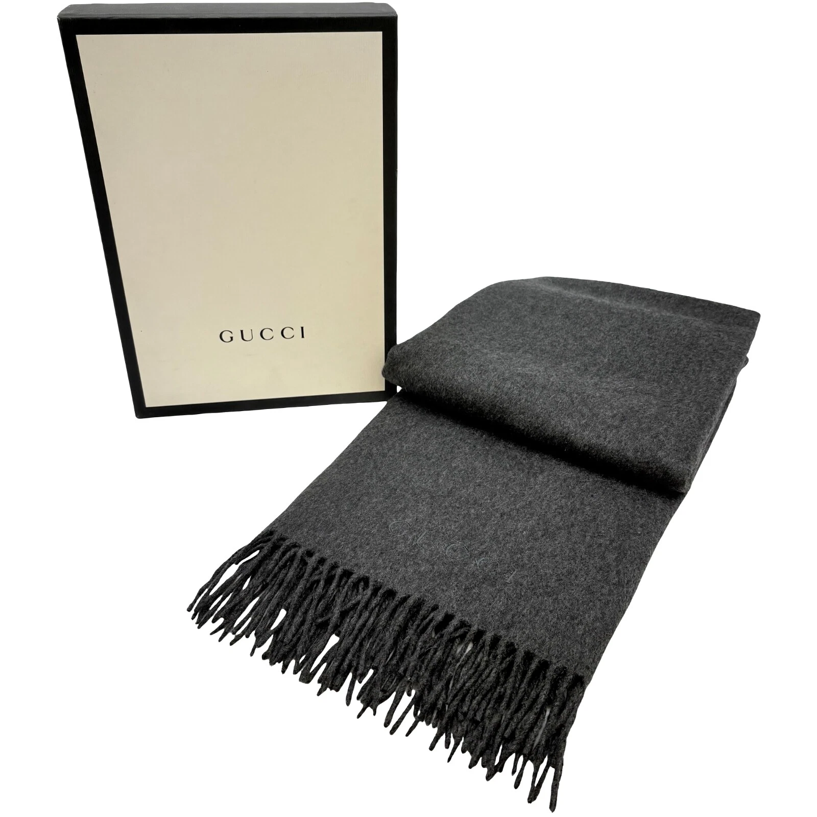 Authentique écharpe silencieux grande étole GUCCI gris cachemire #36635771