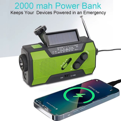 2000mAh Emergency Radio Crank Solar Hand Weather Power Bank Charger Flash Light - Picture 4 of 26