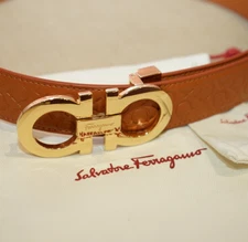 Ferragamo Belt Size EU90 US 32-34 Gold buckle Leather adjustable