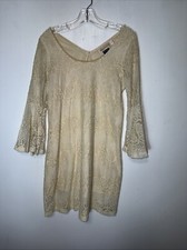 Urban Mangoz Womens Dress Size Small Bell Sleeve Embroidered Tunic Ivory