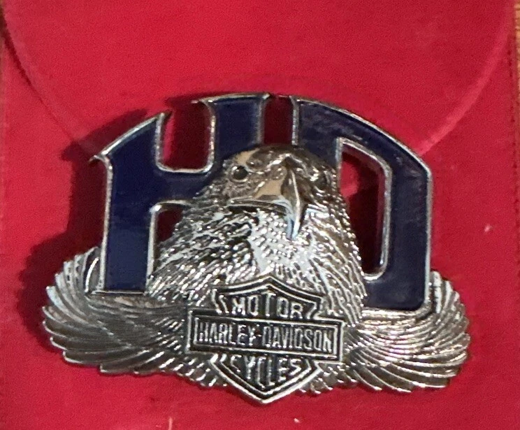 Harley Davidson Motorcycles Shield Eagle Brass Chrome 1980s Vintage Belt Buckle - Image 2 of 4