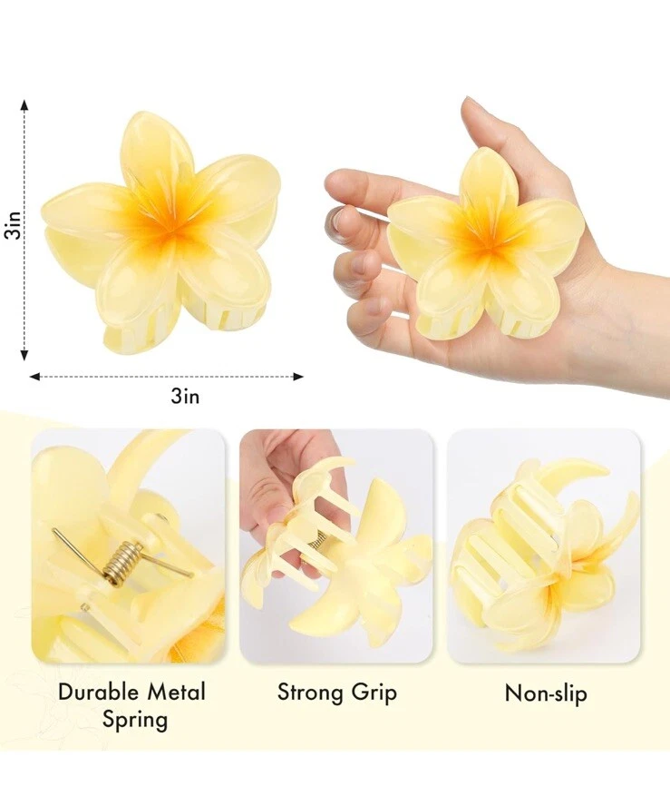 Hawaiian Flower Hair Clips for Women 6 Pack Flower Hair Claw Clips Plumeria Claw - Image 2 of 4