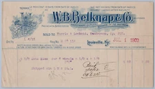 1902 W B Belknap & Co Billhead Louisville Kentucky Hardware Cutlery Stoves Wire