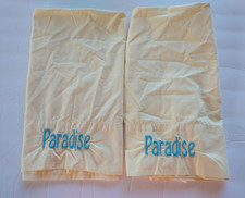 LINEN SOURCE Light Yellow Pair Standard Pillow Cases 100 Cotton Blue Embroidery