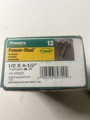BOX OF 20 HILLMAN - POWER-STUD  372431 GALVANIZED ½'' X 4½'' ANCHOR
