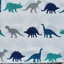 DINOSAUR TEAL BLUE WHITE 3pc TWIN SHEET SET 100 COTTON DINOSAURS NEW