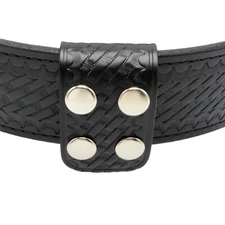 Perfect Fit Double Wide Police Belt Keeper Basketweave Leather Chrome Snaps USA
