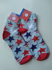 2 pairs of Red White Blue Stars stripes Ankle Socks shoe size 4-10 NEW