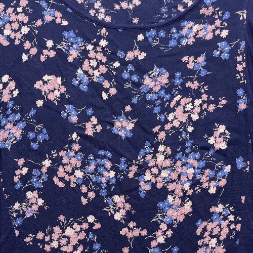 Lucky Brand Shirt Womens Large Blue Floral 3/4 Sleeve Slit Hem Round Neck Summer - Picture 2 of 7