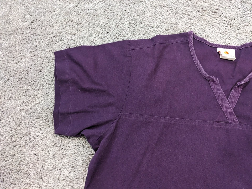 Peaches Uniforms Scrub Top Nurse Womens Large Medical Short Sleeve Purple - Image 3 of 4