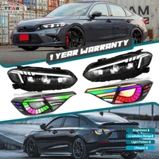 2x Triple Projector DRL LED Headlight For Honda Civic 4-door 2022-2024 Rear Lamp
