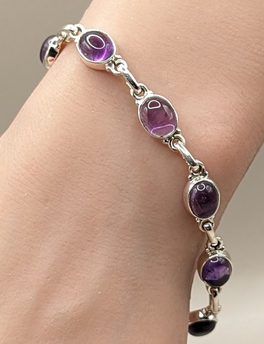 New 925 Sterling Silver Natural African Amethyst Gemstone Tennis Bracelet - Picture 3 of 10