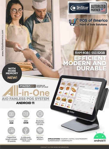 3nStar Android Fanless All-in-One POS Station 15.6″  Wi-Fi for  Aldelo Express - Afbeelding 1 van 3