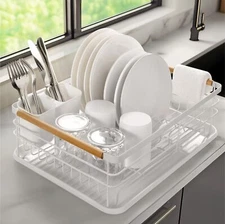 Dish Drainer Rack Plate Silverware Pots And Pans Dish Rack With Beechwood Handle