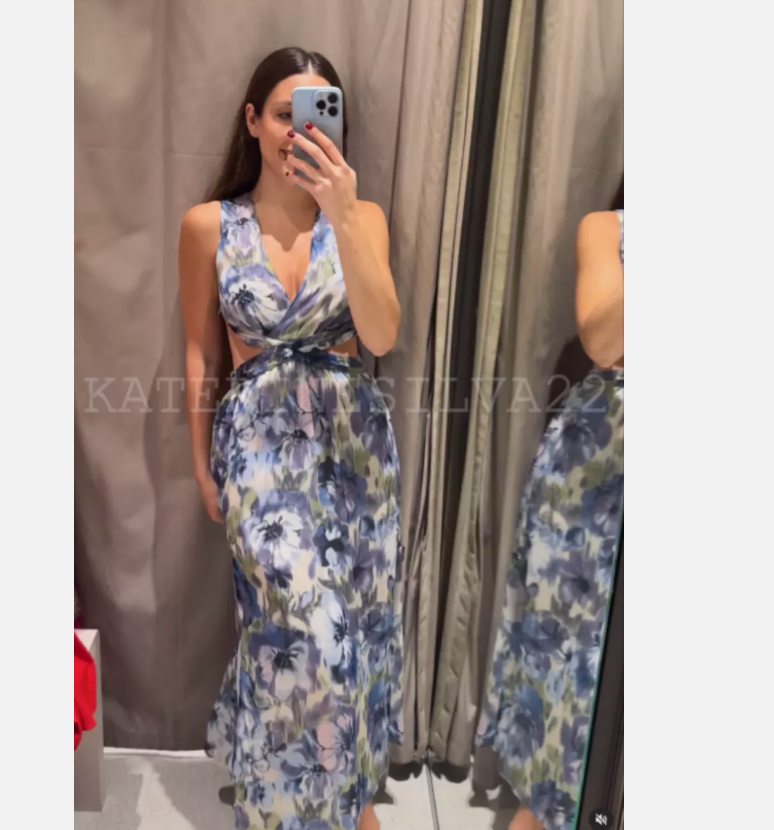 ZARA NEW WOMAN SS24 PRINTED METALLIC THREAD DRESS WITH CUT ZARA NEW WOMAN SS24 PRINTED METALLIC THREAD DRESS WITH CUT