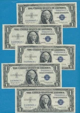 5-$1.00 1935-H SERIES WITH MOTTO CHOICE NEW SILVER CERTIFICATES DEALERS LOT