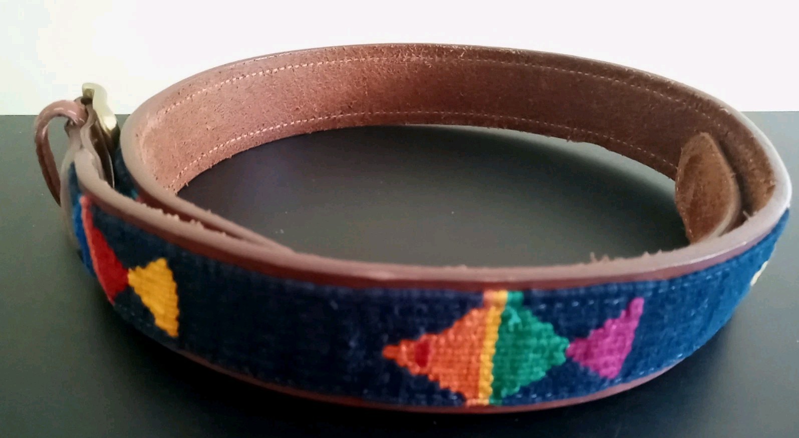 ORVIS Needlepoint Leather Solid Brass Buckle Mens… - image 2