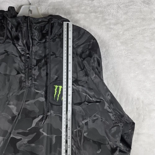 Monster Energy Camo Anorak Windbreaker Pullover Mens Medium Black Hooded Jacket image 6