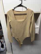 A New Day Tan Ribbed Bodysuit Womens Long Sleeve Size Medium
