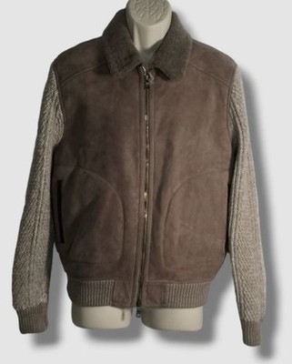 $3150 Fioroni Men's Brown Leather Cross Knit Jacket Coat Size EU 54 / US 44